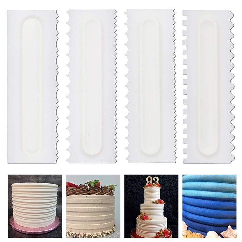 4 PCS Cake Scraper Decorating Set Plastic Sawtooth Comb Mousse Icing Smoother