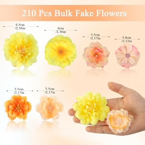 210 Pcs Mini Silk Flower Heads Small Fake Rose Daisy Faux Flowers Bulk Yellow gallery