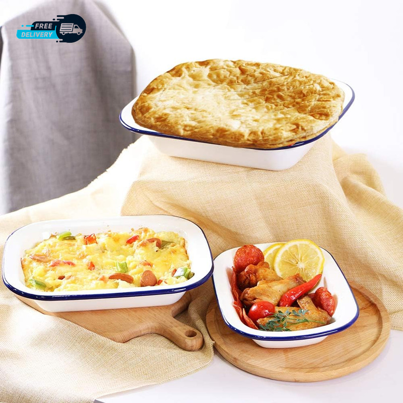 Enamelware Roasting Pan 3 Pack Enameled Steel Oblong Pie Pan Pie Dish gallery