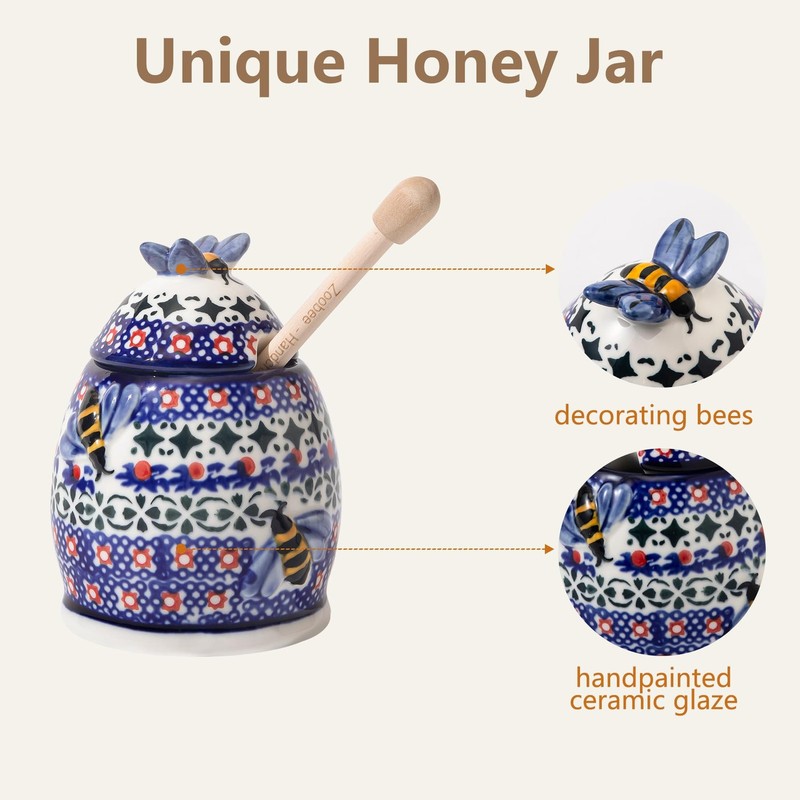 Small Ceramic Honey Jar with Dipper and Lid, Handpainted 10oz Honey Pot, Micr... gallery