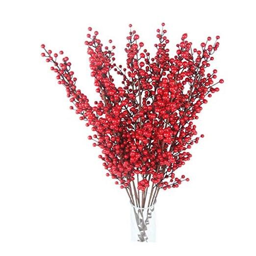 25 Inch Artificial Red Berry Stems Branches,Faux Berries Fake Flower for gallery