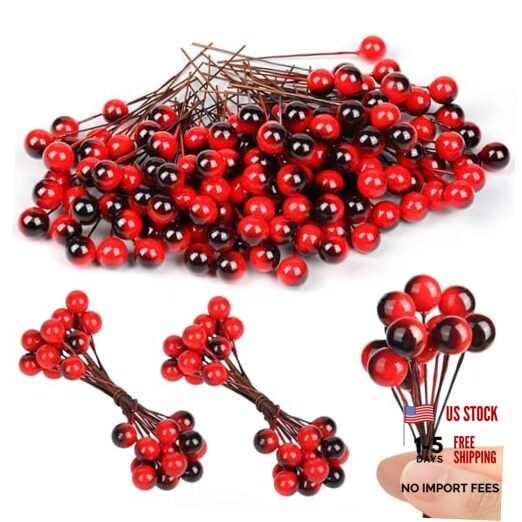 150 pcs Artificial Holly Berries Christmas Holly Berries Stems Fake Berry on