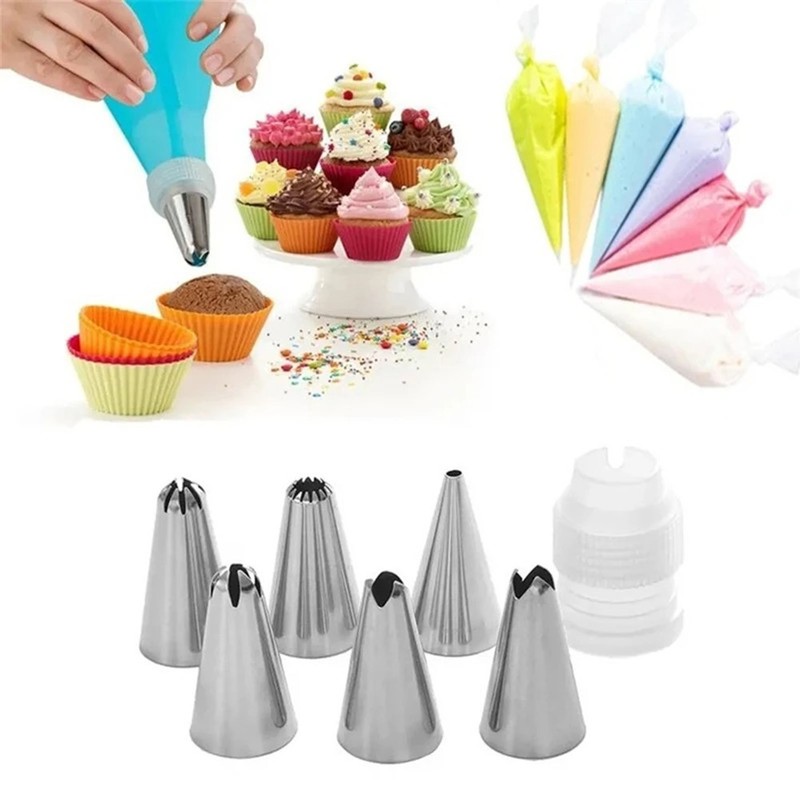 6-Piece Piping Nozzle Kit + 7-Piece Cake Cream Tool Set Stainless Steel gallery