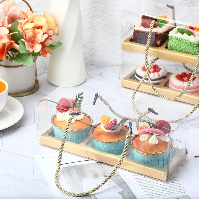 24Pcs Clear Cupcake Boxes 9 x 3 x 3 In Portable Pastry Packing with Rope Handle gallery