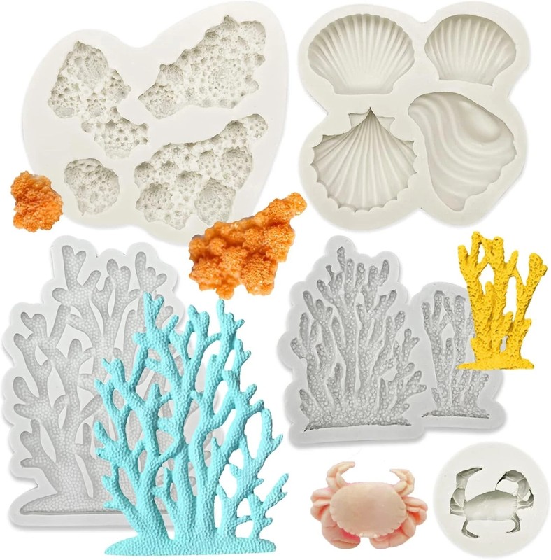 5 PCS Marine Theme Fondant Silicone Mold Seaweed Coral shell crab Shape DIY…