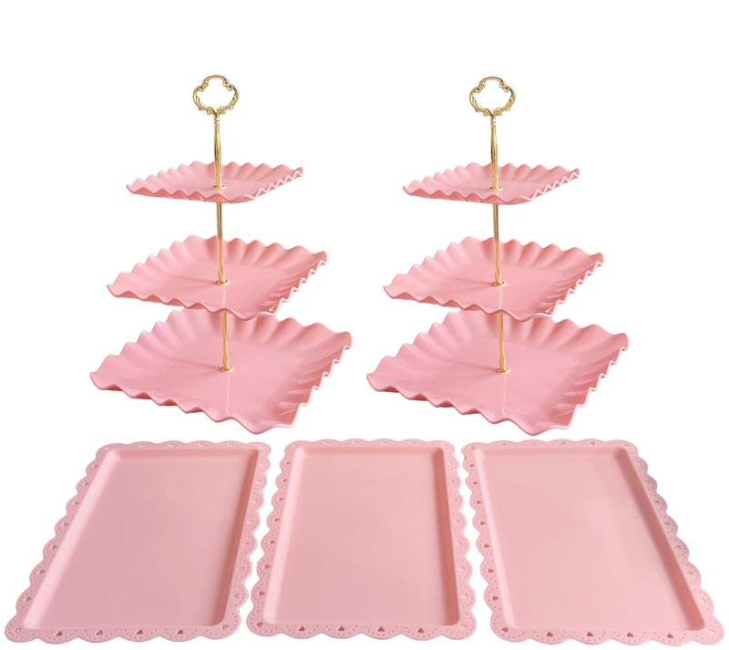 5 Pcs Cupcake Stand Set - Pink Plastic Dessert Table Display Set