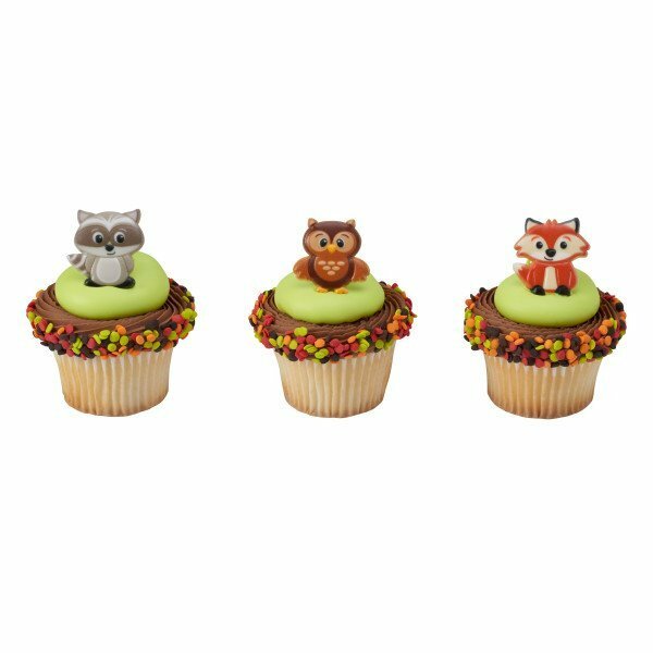 12 Woodland Animal Cup Cake Rings Bday Topper Decoration Party Favor Fox Owl gallery