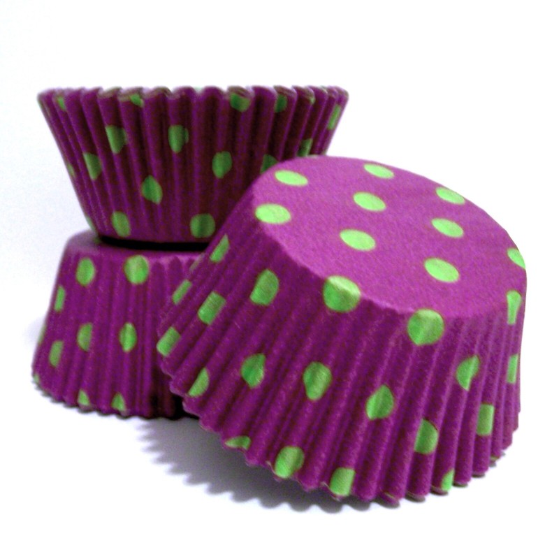 500 Purple with Lime Dot Print Cupcake Liners Standard Size Baking Cup Wrappers gallery