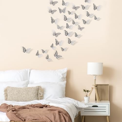 48 Pcs Silver Butterfly Decorations, 4 Styles 3 Sizes, Wall Silver 48 Pcs gallery