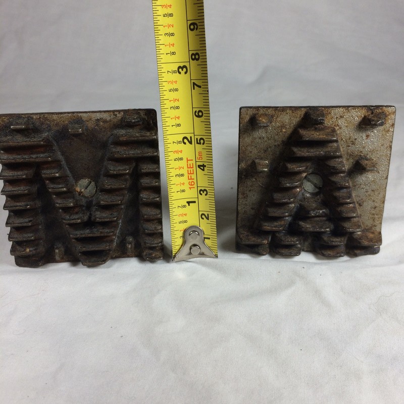 Metal COOKIE PRESS MOLD (PIE CRUST STAMP) W/ WOOD HANDLE Vintage Set of 2 A M gallery