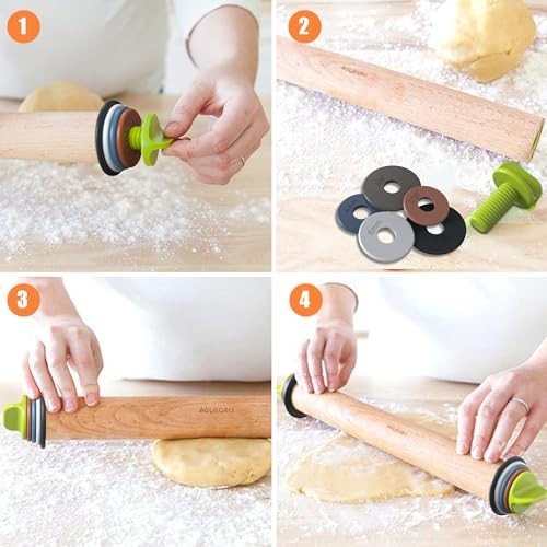 Adjustable Rolling Pin with Thickness Rings & Baking Mat - 13.6" for Pizza, Cook gallery
