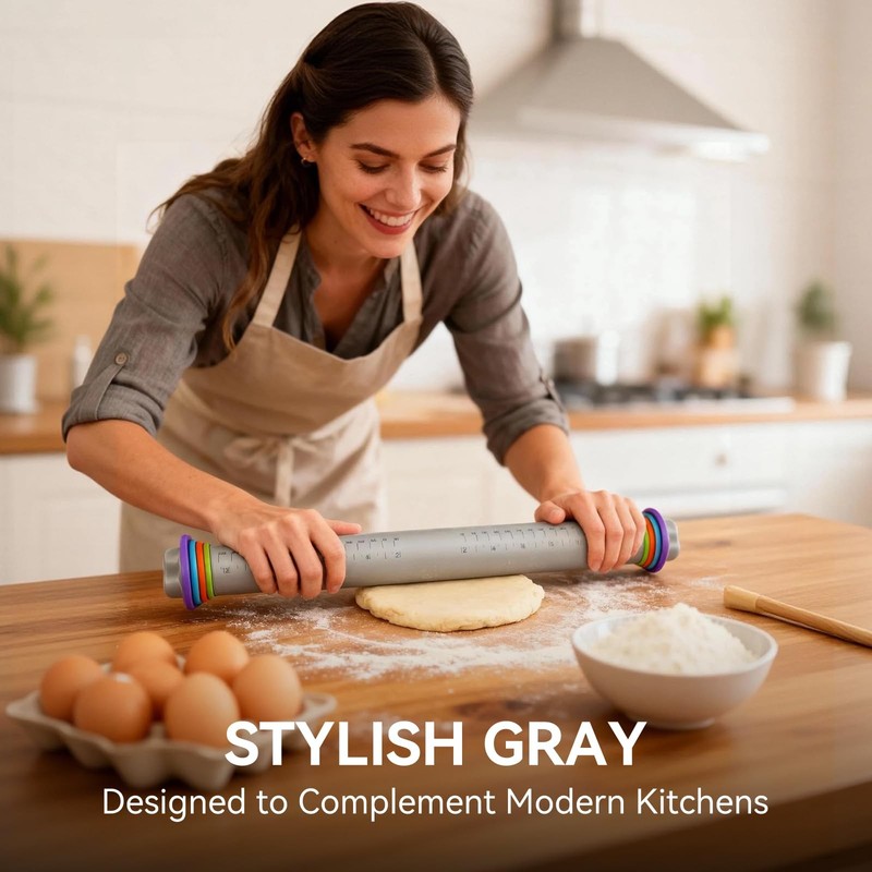 Adjustable Rolling Pin Thickness Rings 12.8 Inch Silicone Dough Roller gallery