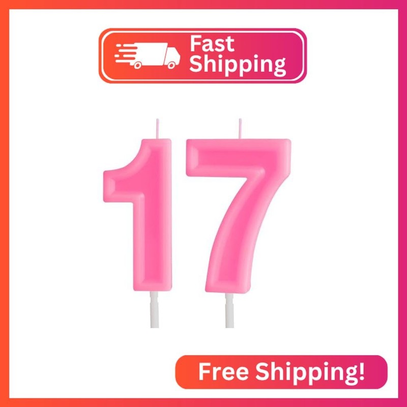 Macaron Pink 17th Birthday Candles,Number 17 Candle, Pink Macaron Birthday Candl