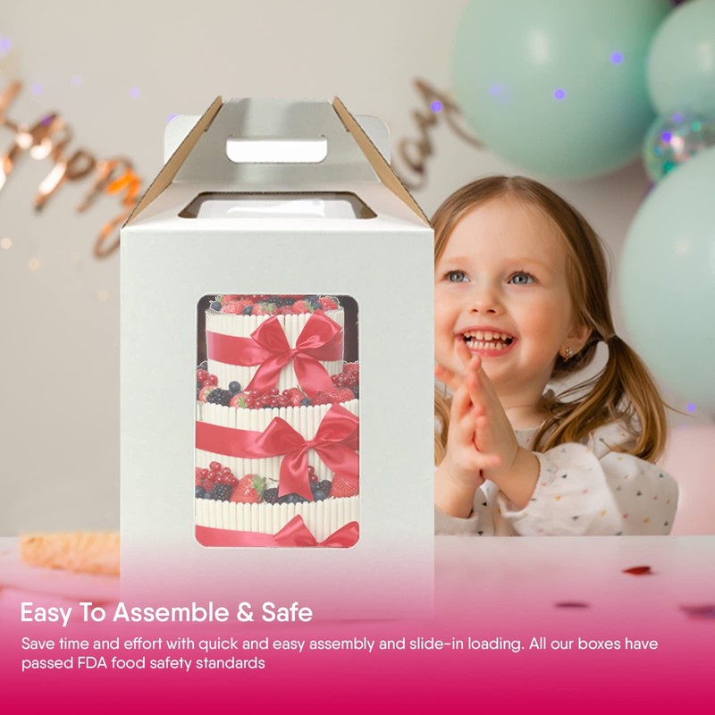 - 4 Pack Tri-Handle Tall Cake Boxes With Windows In 2 Sizes 10x10x12 & 12x12x... gallery