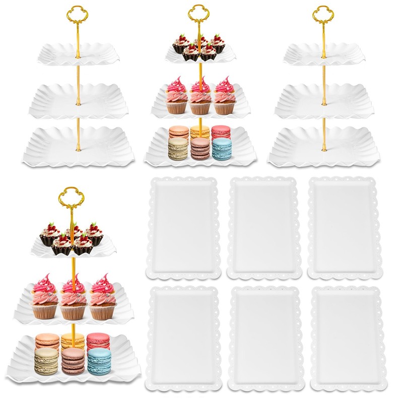 10 Pack Dessert Table Display Set – 4 x Three-Tier Square Cupcake Stands and …