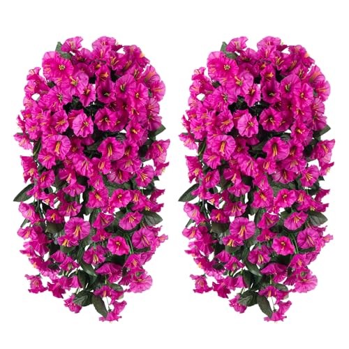 Fake Flowers for Outdoor Spring Decoration, 2 Bundles Artificial Silk Fuchsia gallery