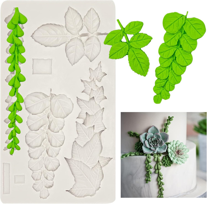 Leaf Fondant Molds, Succulents Trailing Leaves Cake Decorating Silicone Mold for
