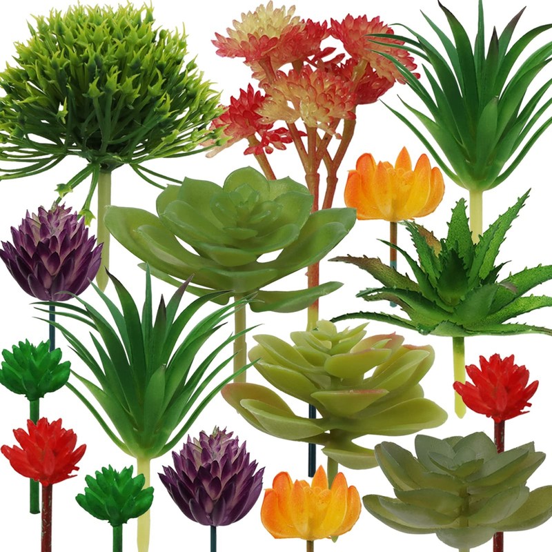 PietyPet Artificial Succulents Plants, 16pcs Colorful Fake