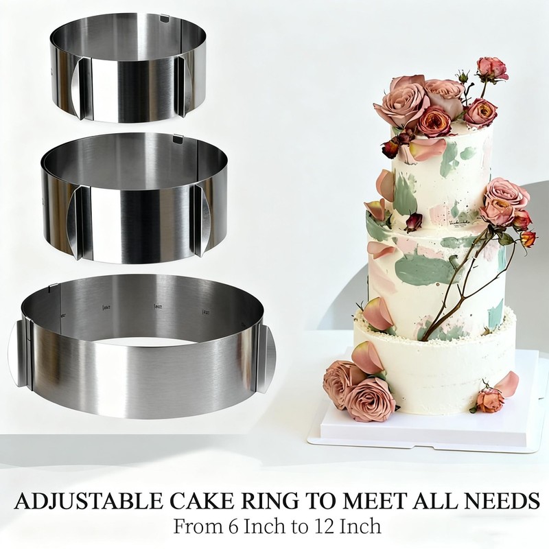 Cake Ring Extra high 7.87 Inch, Stable Stainless Steel Round Adjustable Cake ... gallery
