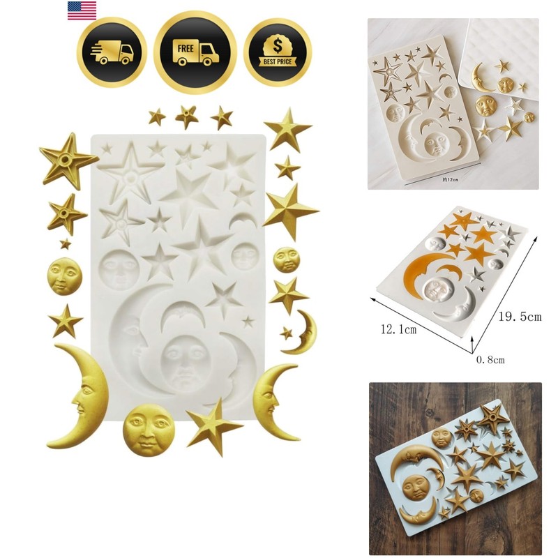 Moon Stars Sun Face Silicone Fondant Mold Chocolate Candy Gumpaste Sugarcraft…