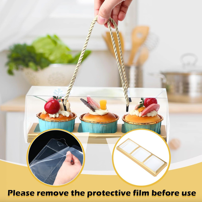 24Pcs Clear Cupcake Boxes 9 x 3 x 3 In Portable Pastry Packing with Rope Handle gallery