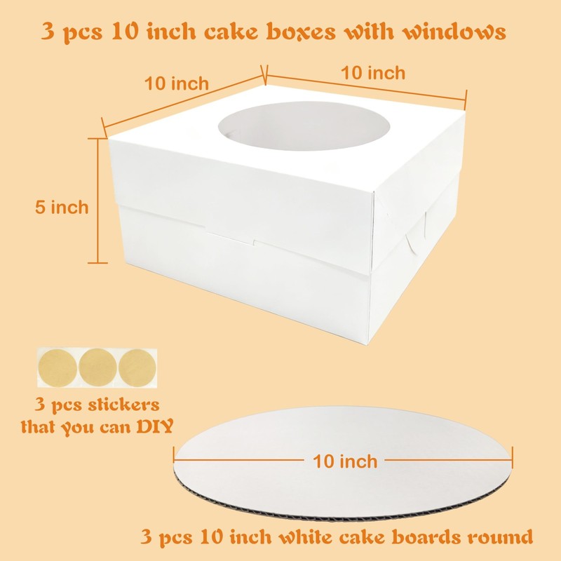 3 Set Cake Boxes with Cake Boards（3 PCS Cake Boxes+3 PCS Cake Boards）, 10x10x... gallery