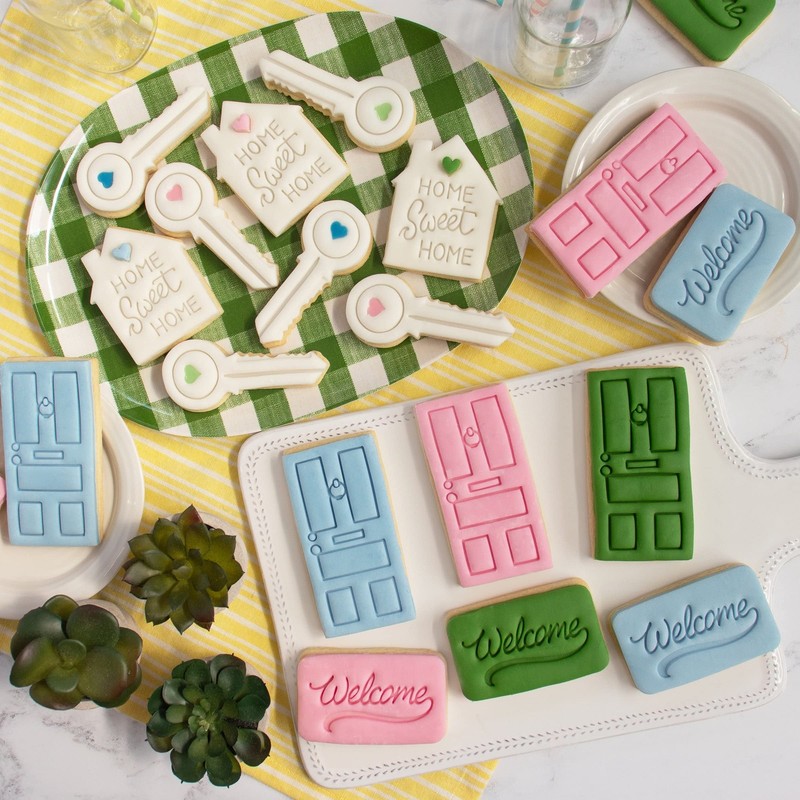 Set of 4 Housewarming cookie cutters (Home Sweet Home, House Door, White gallery