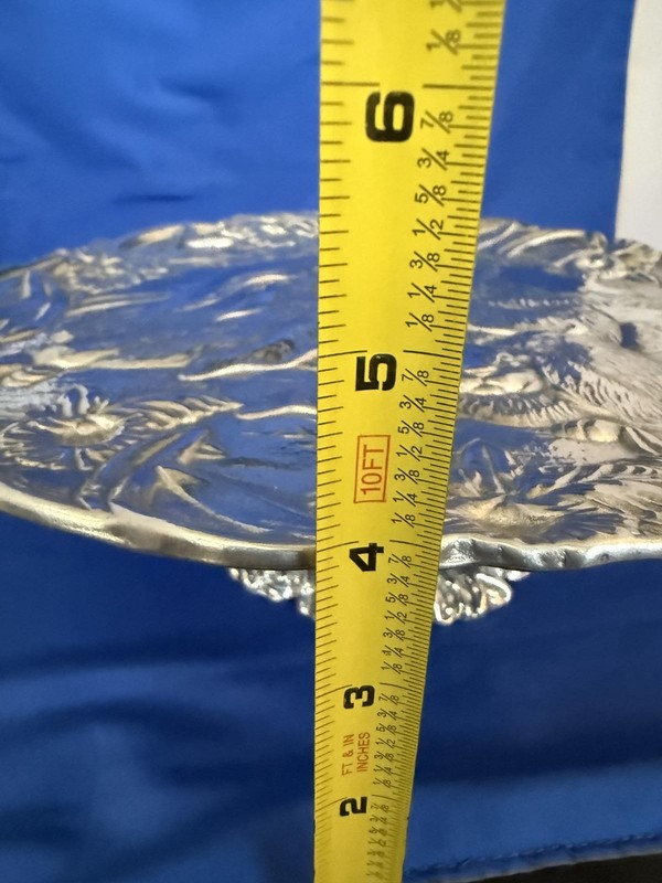 Vtg Arthur Court Bunny Rabbit Floral Aluminum 12” Pedestal Cake Stand RARE HTF gallery