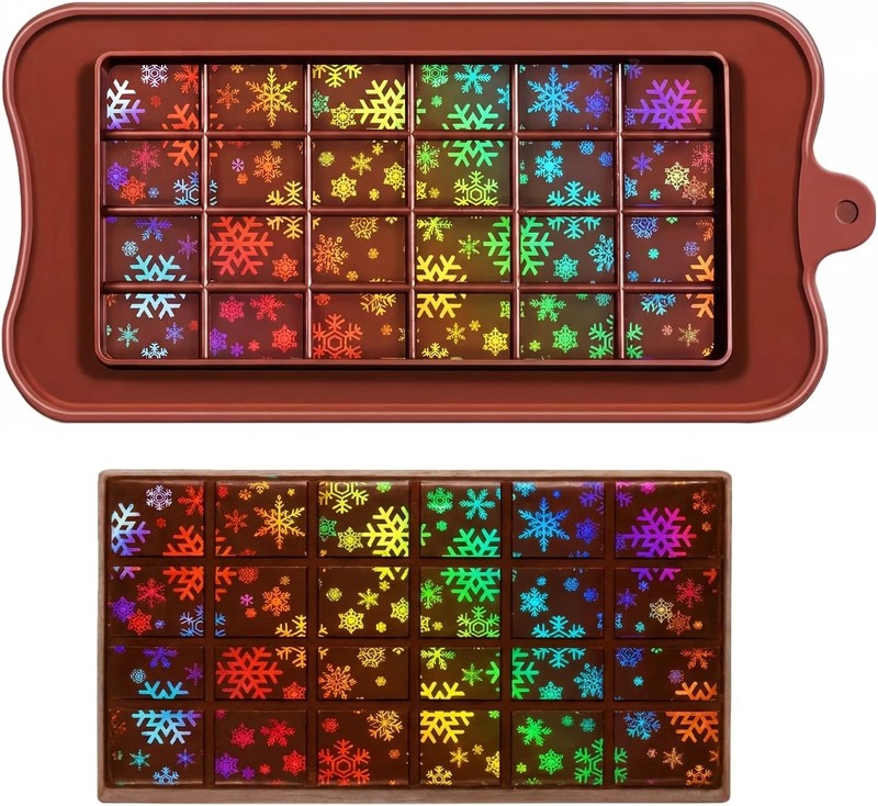 Snowflake Holographic Chocolate Molds Silicone 7 Unique Designs Chocolate Bar