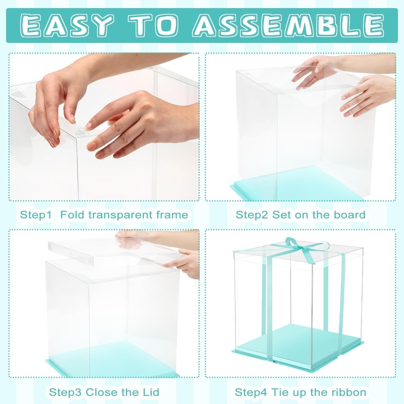 6 Pack Large Clear Cake with Round Cake Boards and Ribbon Taller Carrier Tier... gallery