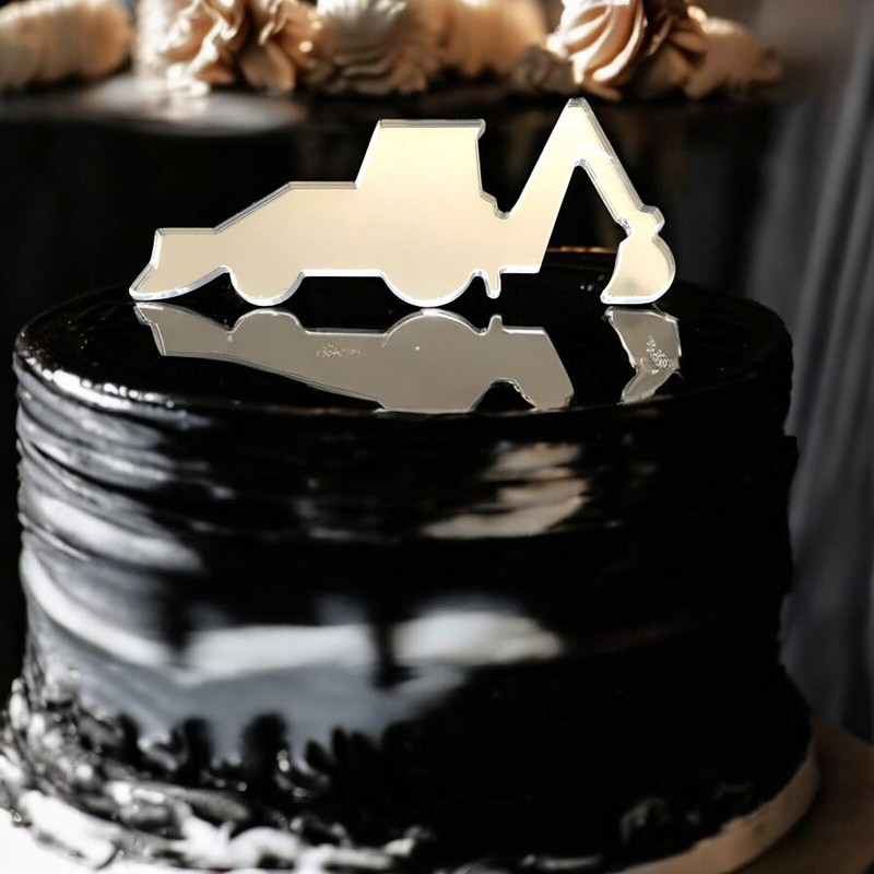 JCB Digger Cake & Cupcake Toppers, Many Colours & Sizes, Plain or Engraved