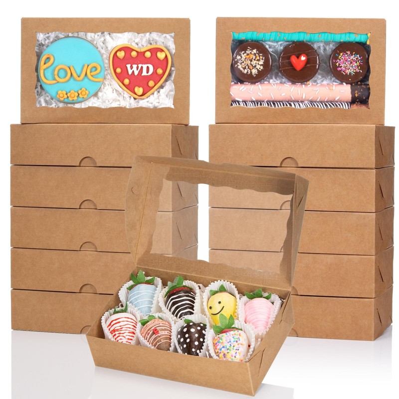 50PCS 8x5x2 Inch Bakery Boxes Cookie Boxes with Window Treat Boxes Dessert Bo…