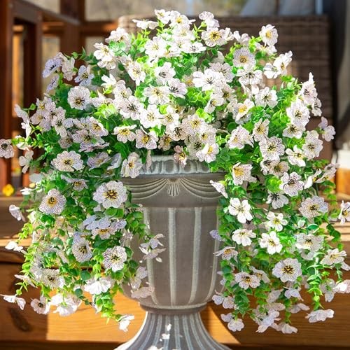 Artificial Flowers for Outdoors Fake Hanging Decoration, 2Pcs Spring White
