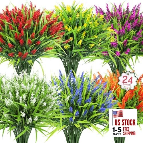 24 Bundles Artificial Flowers for Outdoors, Fake Lavender Flowers Multi Color