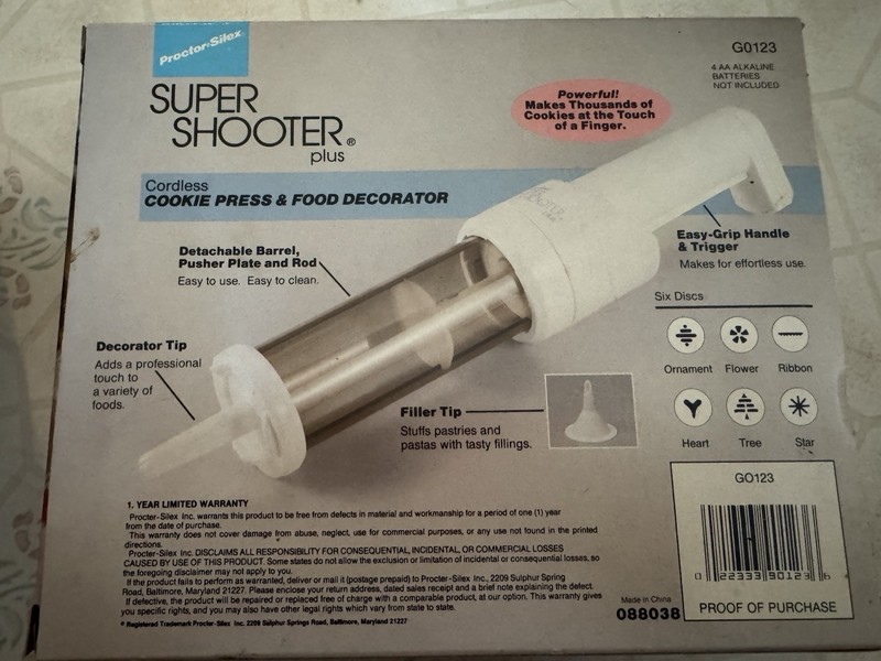 Proctor Silex Super Shooter Plus Cordless Cookie Press White Plastic Easy-Grip gallery