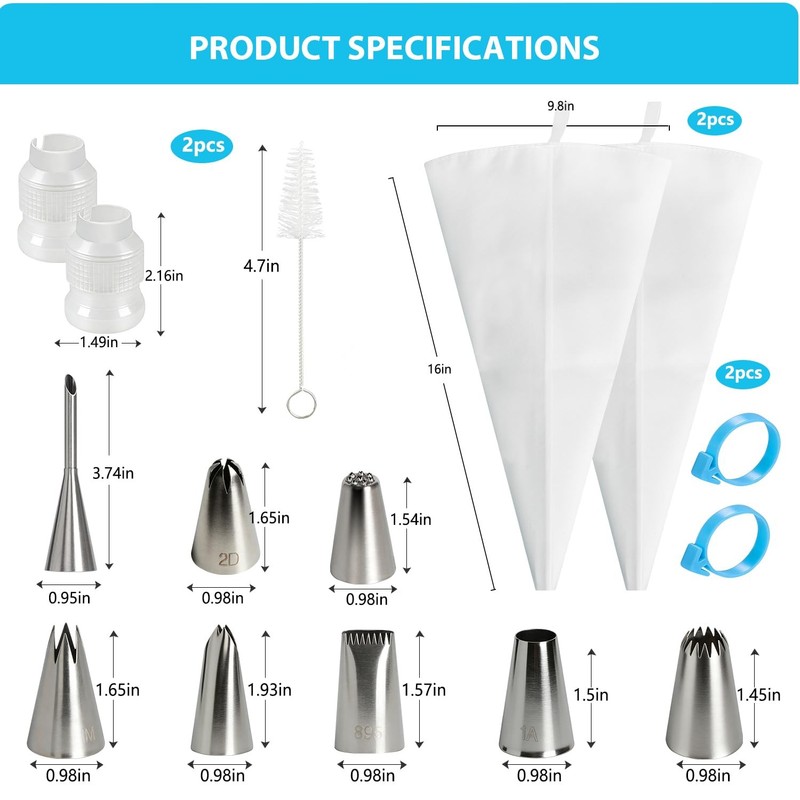 2 PCS 16 Inch Reusable Cotton Piping Bag 8 Tip Set Cake Decorating Baking Kit gallery