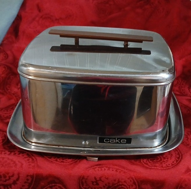 Vintage Square Metal Cake Box Carrier w/ Lid & Base, Reusable, Solid Pattern