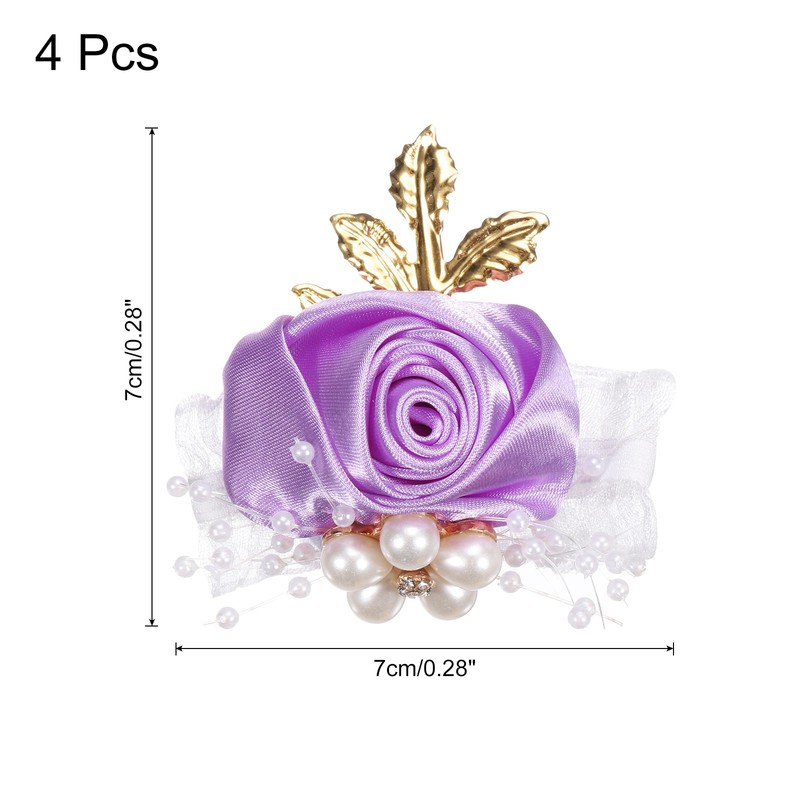 4pcs Wrist Corsage Artificial Flower Bracelets Rose Decorative 7cm Light Purple gallery
