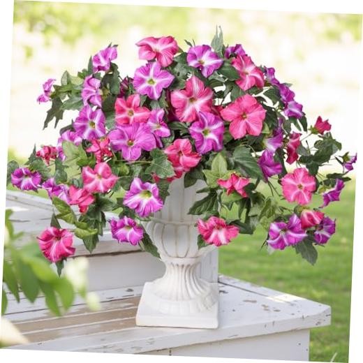 Artificial Flowers for Outdoors 2PCS Faux Petunias Silk Fake Flowers Fuchsia gallery