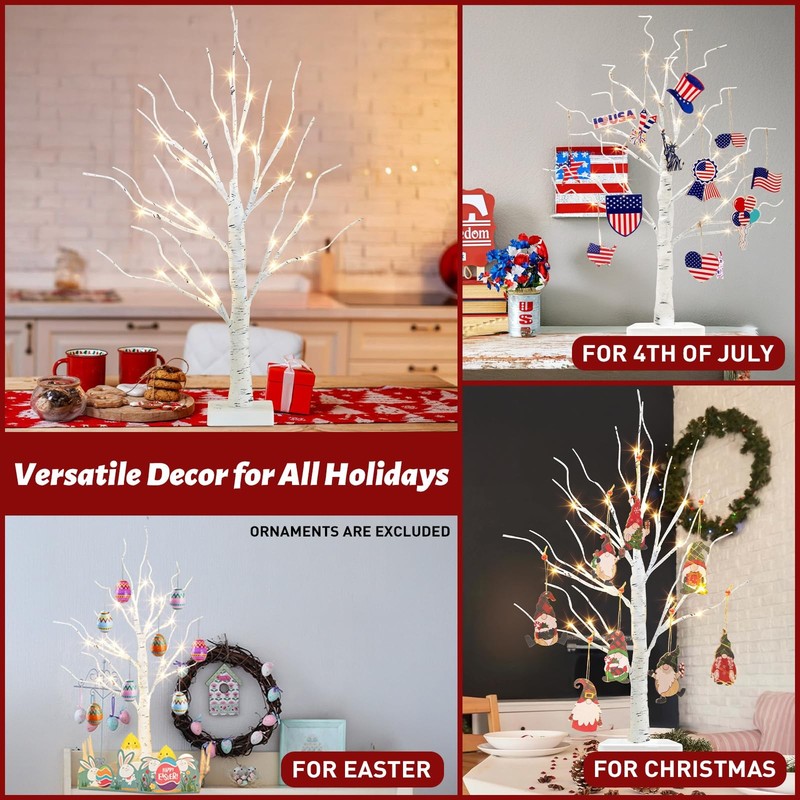 Peiduo Artificial Tree For Christmas Decorations 2Ft Birch Tree Led Lights Warm gallery
