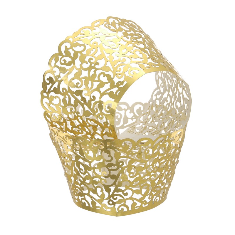 50Pcs, Lace Cupcake Liners Vine Designed Laser Cut Cupcake Wrap Reflective Gold