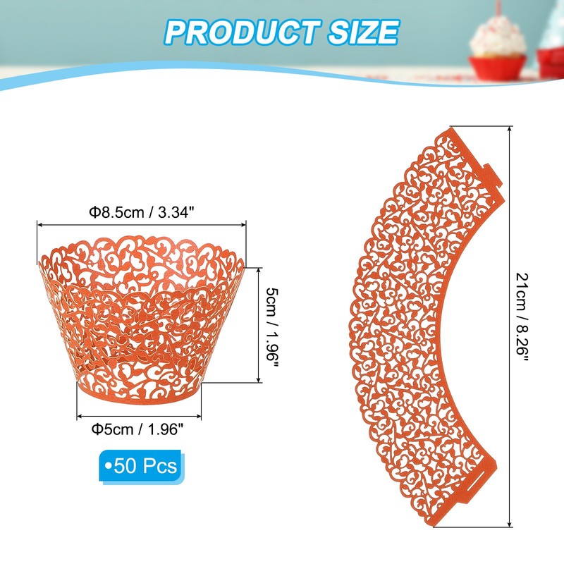 Cupcake Wrappers Paper, 50 Pack Baking Cups Standard Vine Decor, Orange Red gallery