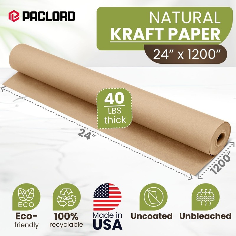 24" x 1200" (100 ft) Natural Kraft Paper Roll – USA Made Non-Toxic, Odorle gallery