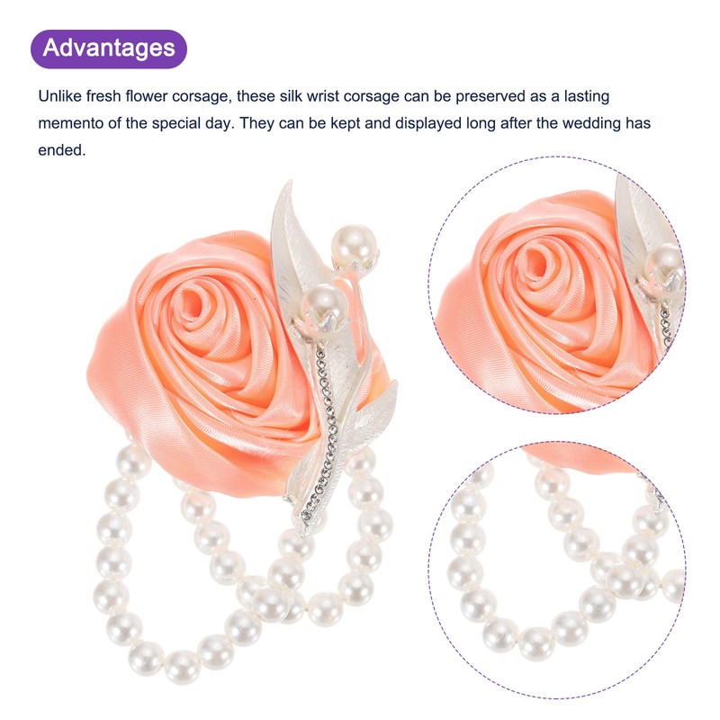 4Pcs Wrist Corsage Artificial Flower Bracelets, 2.4 x 2.8 Inch Coral Pink gallery