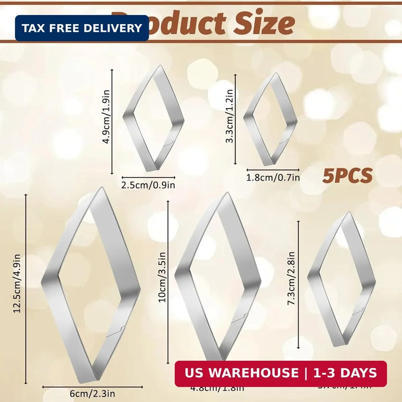 5 Pcs Diamond Cookie Cutter Stainless Steel Geometric Cookie Cutters Silver Rhom gallery