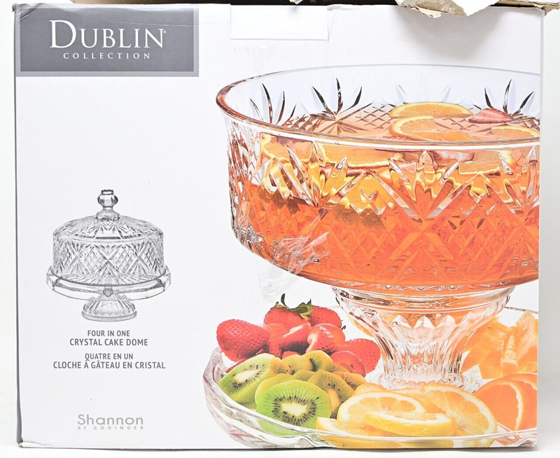 Shannon DUBLIN LEAD CRYSTAL 4-in-1 -Cake Stand, Punch Bowl, Relish, Center Piece