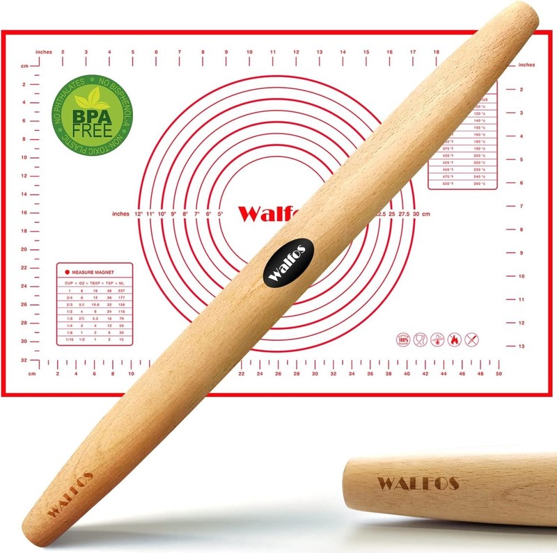 Non-Stick Beech Wood Rolling Pin with Silicone Baking Mat - Perfect Baking Duo gallery