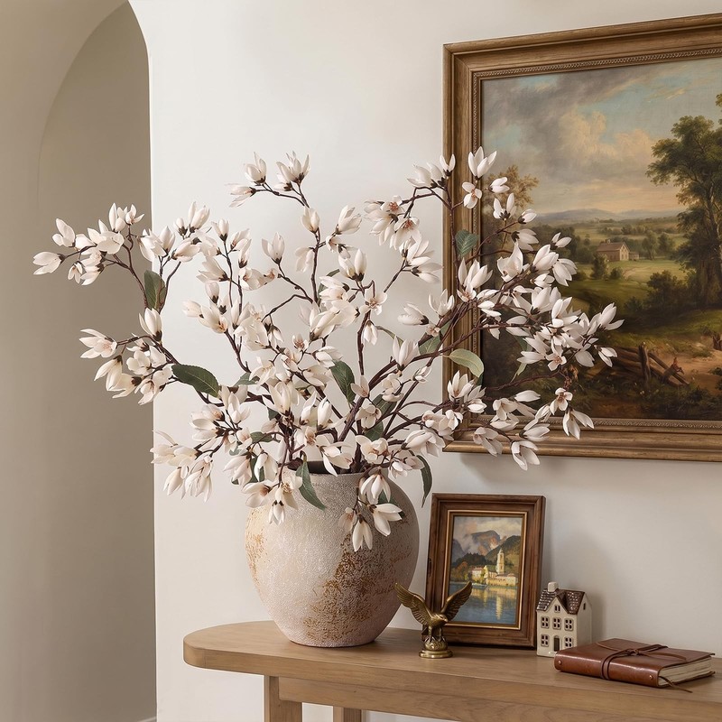 YXZZWL 4Pcs 36" Fake Magnolia Champaca Silk Flower Stems Vase (white) gallery