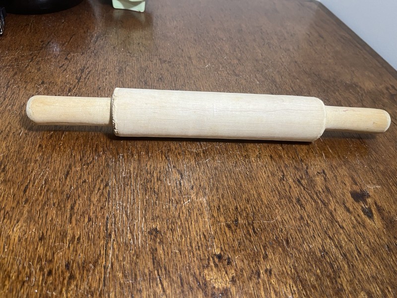 Primitive Carved 14” Wood Rolling Pin Light Brown