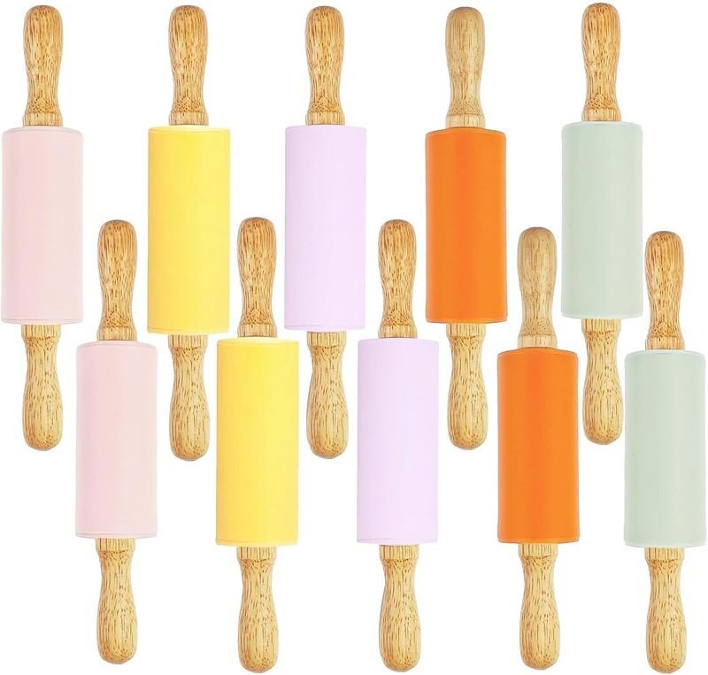 10 Pack Small Rolling Pin for Kids | 9 Inch Small Dough Roller with Wood Handle,